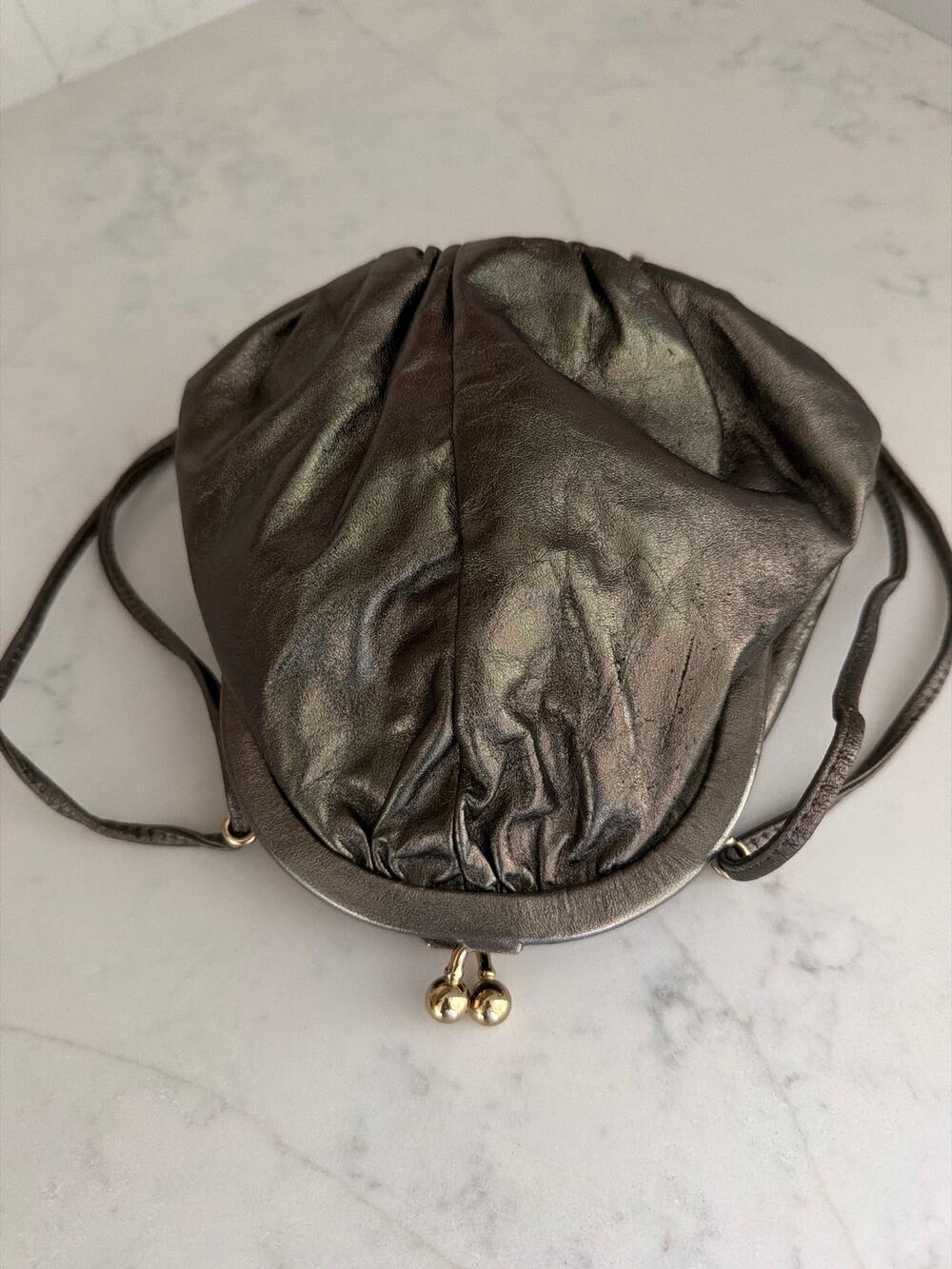 Rare VTG Karen Miller Kiss-lock Bronze Clutch with Coin Purse